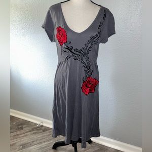 Rock & Roll Cowgirl Embroidered Rose Knee Length Dress Size Large